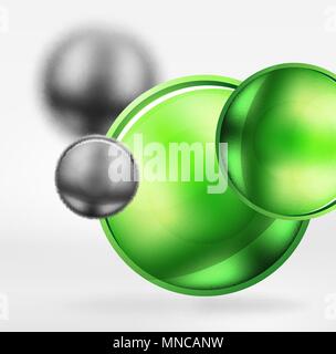 Tech verschwommenen Sphären und runde Kreise mit glänzend und metallische Oberfläche. Tech verschwommenen Sphären und runde Kreise mit glänzend und metallische Oberfläche. Vektor realistische 3D-Objekte, hi-tech Technologie Zusammenfassung Hintergrund Stock Vektor