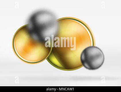 Tech verschwommenen Sphären und runde Kreise mit glänzend und metallische Oberfläche. Tech verschwommenen Sphären und runde Kreise mit glänzend und metallische Oberfläche. Vektor realistische 3D-Objekte, hi-tech Technologie Zusammenfassung Hintergrund Stock Vektor