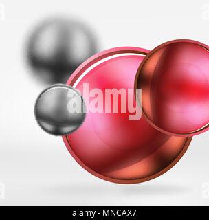 Tech verschwommenen Sphären und runde Kreise mit glänzend und metallische Oberfläche. Tech verschwommenen Sphären und runde Kreise mit glänzend und metallische Oberfläche. Vektor realistische 3D-Objekte, hi-tech Technologie Zusammenfassung Hintergrund Stock Vektor