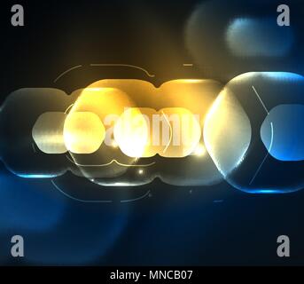 Verschwommen transparente Sechsecke auf dunklen, digitale Zusammenfassung Hintergrund. Verschwommen transparente Sechsecke auf dunklen, digitale Zusammenfassung Hintergrund. Hi-tech moderne Geschäfts- oder Technologie Hintergrund oder Präsentation Hintergrundbild Stock Vektor