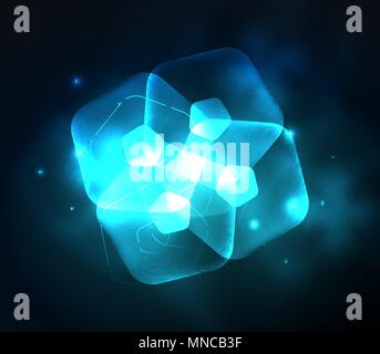 Glühendes Glas transparent pentagans, geometrische abstrakte digitale Hintergrund. Leuchtende blaue Glas transparent pentagans, geometrische abstrakte digitale Hintergrund. Vector Illustration Stock Vektor