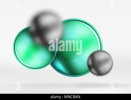 Tech verschwommenen Sphären und runde Kreise mit glänzend und metallische Oberfläche. Tech verschwommenen Sphären und runde Kreise mit glänzend und metallische Oberfläche. Vektor realistische 3D-Objekte, hi-tech Technologie Zusammenfassung Hintergrund Stock Vektor