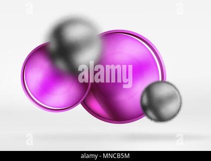 Tech verschwommenen Sphären und runde Kreise mit glänzend und metallische Oberfläche. Tech verschwommenen Sphären und runde Kreise mit glänzend und metallische Oberfläche. Vektor realistische 3D-Objekte, hi-tech Technologie Zusammenfassung Hintergrund Stock Vektor