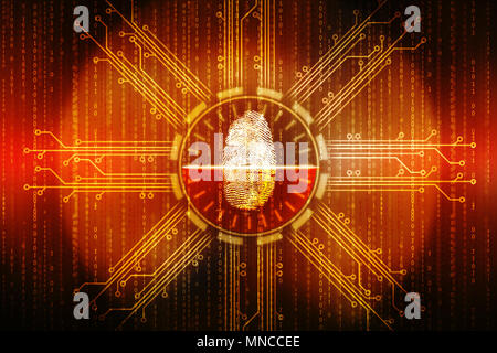 Sicherheitskonzept: Scannen von Fingerabdrücken auf digitalen Bildschirm. 3D-Rendering Stockfoto