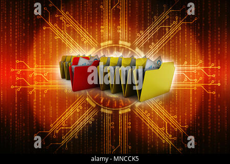 3d-Abbildung: Archiv Ordner stack, Ordner. Ordner mit Papieren, 3d-render Öffnen Stockfoto