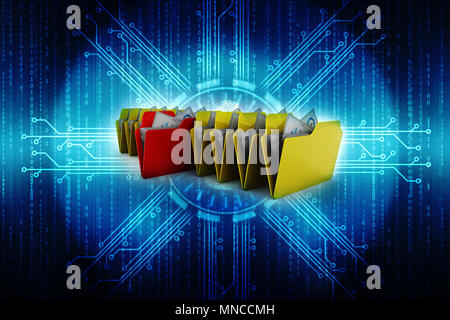 3d-Abbildung: Archiv Ordner stack, Ordner. Ordner mit Papieren, 3d-render Öffnen Stockfoto