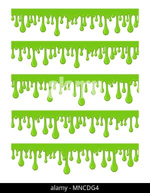Schleim Tropfen und Blots. Vektor grünen Schleim tropft Glutenhaltigen snot Blobs auf weißem Hintergrund Stock Vektor