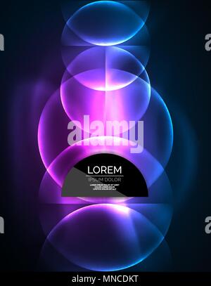 Neon leuchtenden Glas transparent Kreise, Hintergrund. Neon leuchtenden Glas transparent Kreise, abstrakten Hintergrund. Techno Vorlage, Vector Illustration, magische Energie Konzept Stock Vektor