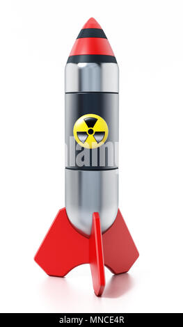 Atomrakete auf weißem Hintergrund. 3D-Darstellung. Stockfoto