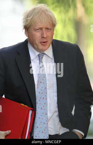 London, UK, 15. Mai 2018. Boris Johnson Minister für Auswärtige Angelegenheiten kommt, um Downing Street für die wöchentliche Kabinettssitzung Stockfoto