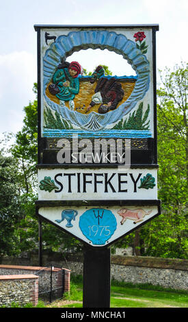 Ortsschild, Stiffkey (Stewkey), Norfolk, England, Großbritannien Stockfoto