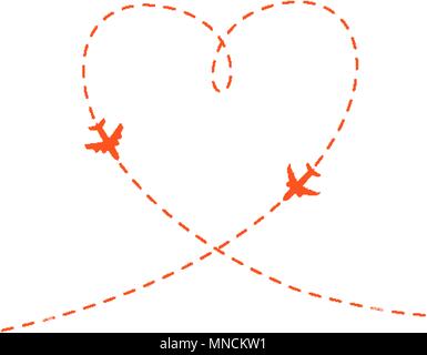 Flugzeuge fliegen in den Himmel mit Herz. Liebe Hintergrund Stock Vektor