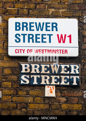 Soho Straßenschilder Serie - Brewer Street, London Soho Straßenschilder Stockfoto