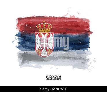 Aquarell Malerei Flagge von Serbien. Vektor. Stock Vektor