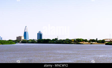 Antenne Panoramablick nach Khartum und Omdurman und Zusammenfluss des Blauen und Weißen Nils, Sudan Stockfoto