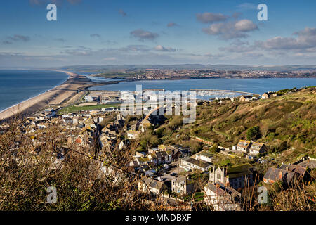 Marine von Chesil Beach und Portland Hafen mit Blick auf die Weymouth, Dorset Stockfoto