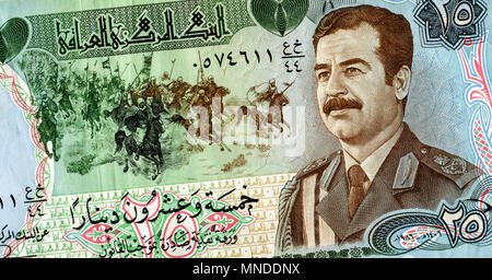 Vintage Irak Banknote mit Saddam Hussein portrait Stockfoto