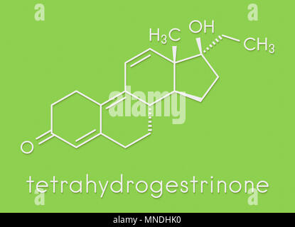 Tetrahydrogestrinone (THG) anabole Steroide Molekül. Skelettmuskulatur Formel. Stockfoto