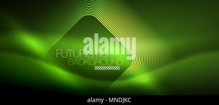 Neon leuchtenden techno Linien. Neon leuchtenden techno Linien, grün Hi-tech-futuristischen abstrakt hintergrund Vorlage mit quadratischen Formen Stock Vektor