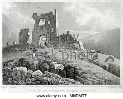 Die Ruinen der St. Anthony's Chapel, Edinburgh, antiken Gravur von 1829 Stockfoto