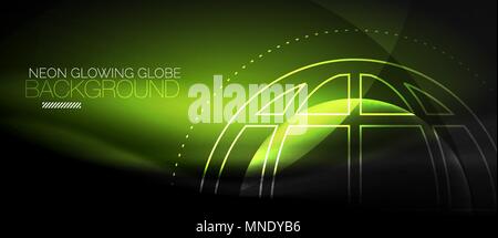 Techno Globus Konzept, neon leuchten Planeten. Techno Globus Konzept, neon leuchten Planeten auf dunklen abstrakte Farbe Hintergrund, Licht Effekte Stock Vektor
