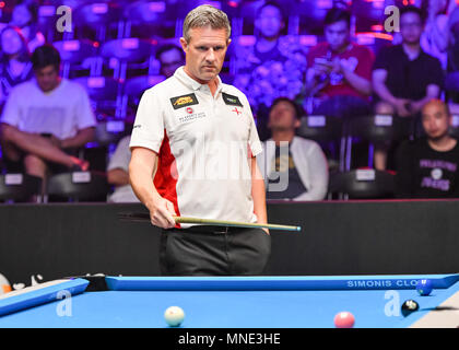 Shanghai, China. 16 Mai, 2018. England's Mark Gray beim World Cup of POOL 2018: Runde 1 - England vs Südkoreanischen an Luwan (Gymnasium) Arena am Mittwoch, den 16. Mai 2018. SHANGHAI, China. Credit: Taka Wu/Alamy leben Nachrichten Stockfoto