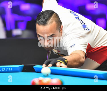 Shanghai, China. 16 Mai, 2018. England's Imran Majid beim World Cup of POOL 2018: Runde 1 - England vs Südkoreanischen an Luwan (Gymnasium) Arena am Mittwoch, den 16. Mai 2018. SHANGHAI, China. Credit: Taka Wu/Alamy leben Nachrichten Stockfoto