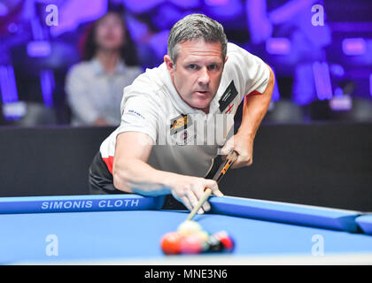 Shanghai, China. 16 Mai, 2018. England's Mark Gray in Aktion beim World Cup of POOL 2018: Runde 1 - England vs Südkoreanischen an Luwan (Gymnasium) Arena am Mittwoch, den 16. Mai 2018. SHANGHAI, China. Credit: Taka Wu/Alamy leben Nachrichten Stockfoto