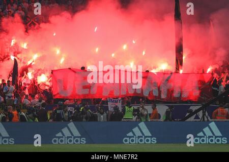 Lyon, Frankreich. 16 Mai, 2018. Marseille Fans während der UEFA Europa League Finale zwischen Marseille und Atletico Madrid im Parc Olympique Lyonnais am 16. Mai 2018 in Lyon, Frankreich. Credit: PHC Images/Alamy leben Nachrichten Stockfoto