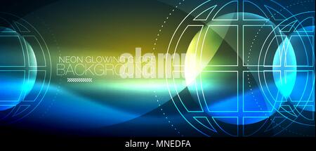 Techno Globus Konzept, neon leuchten Planeten. Techno Globus Konzept, neon leuchten Planeten auf dunklen abstrakte Farbe Hintergrund, Licht Effekte Stock Vektor