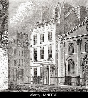 Sir Isaac Newton's House, St Martins Street, Leicester Square, London, England. Sir Isaac Newton, 1642-1726/27. Englischer Mathematiker, Astronom, Theologe, Autor und Physiker. Aus Old England: eine bildliche Museum, veröffentlicht 1847. Stockfoto