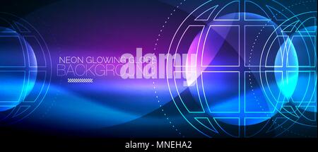 Techno Globus Konzept, neon leuchten Planeten. Techno Globus Konzept, neon leuchten Planeten auf dunklen abstrakte Farbe Hintergrund, Licht Effekte Stock Vektor