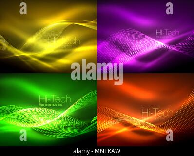 Satz von Neon fließende Wellen. Satz von Neon fließende Wellen, vector motion Konzept, digitale abstrakte Hintergründe Stock Vektor