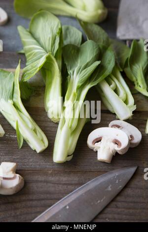 Baby Bok Choy und Pilz prep Stockfoto