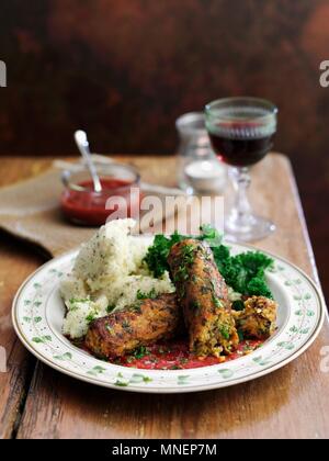 Glamorgan Wurst (vegetarische Wurst aus Käse, Lauch und Semmelbrösel, Wales) Stockfoto