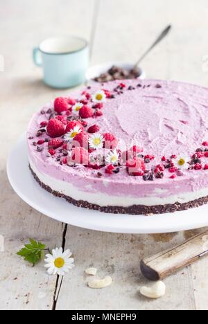 Raw cheesecake with a cashew and raspberry cream Stockfoto
