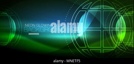 Techno Globus Konzept, neon leuchten Planeten. Techno Globus Konzept, neon leuchten Planeten auf dunklen abstrakte Farbe Hintergrund, Licht Effekte Stock Vektor