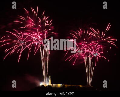 Feuerwerk über Freiheitsstatue in Budapest, Ungarn Stockfoto