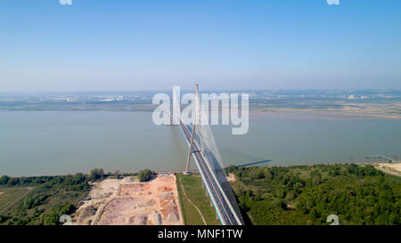 Luftaufnahmen von die Brücke der Normandie, zwischen Le Havre und Honfleur. Stockfoto