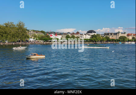 Zürich, Schweiz - 11. Mai 2018: See Zürich, Blick von der Stadt Zürich. Der See ist ein See in der Schweiz, die sich südöstlich der Stadt o Stockfoto