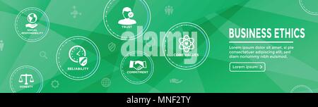 Business Ethics Web Banner Icon Set - Ehrlichkeit, Integrität, Engagement und Entscheidung Stock Vektor