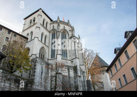 Gotische Architektur der Türme der Herzöge von Savoyen, die yolande Tower oder Grand Carillon, die Heilige Kapelle und dem Treasury Turm Stockfoto