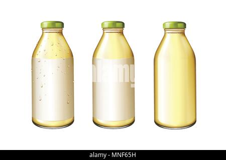 Saft in Glasflaschen mit leeres Etikett in der 3D-Abbildung Stock Vektor