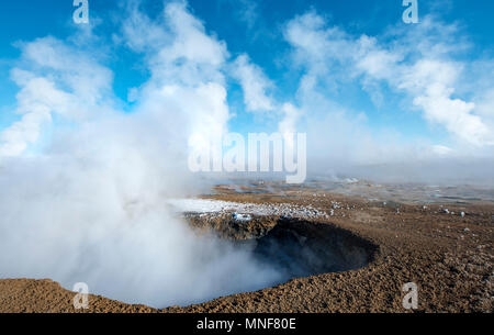 Aufsteigenden Dampf aus einer Fumarole, geothermale Region Hverarönd, auch Hverir oder Namaskard, North Island, Island Stockfoto