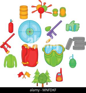 Paintball-Icons set, cartoon-Stil Stock Vektor