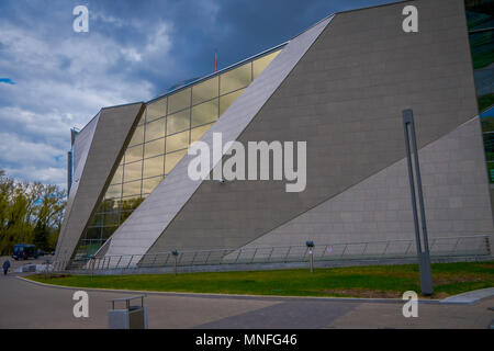 BELARUS, Minsk - Mai 01, 2018: die Fassade der Belarussischen Großen Vaterländischen Krieg Museum und Denkmal, sonnigen Tag Stockfoto