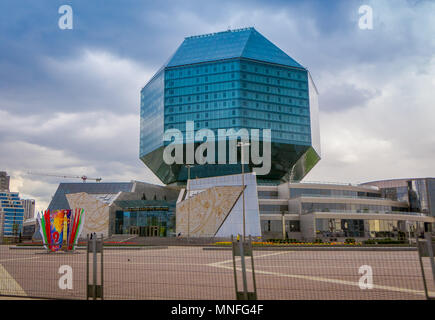 MINSK, Weißrussland - Mai 01, 2018: Der nationalen Bibliothek von Weißrussland der vollständige Name ist der staatliche Institution der nationalen Bibliothek von Weißrussland ist der universelle wissenschaftliche Bibliothek von Minsk Stockfoto