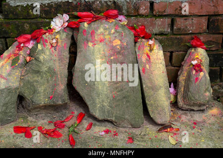 Tal von Kathmandu, Nepal. Steine und Blumen auf der Straße Stockfoto