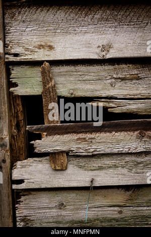 Verrotten Wand einer Holzhütte Stockfoto