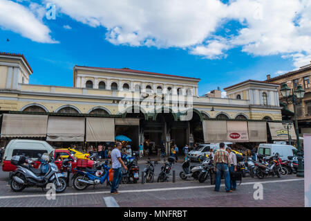 Athen Varvakeios zentrale Markt (Agora). Die öffentlichen Marktplatz von Athen hat im Geschäft gewesen nonstop seit 1886. Es besteht aus einem Fisch, Gemüse Stockfoto